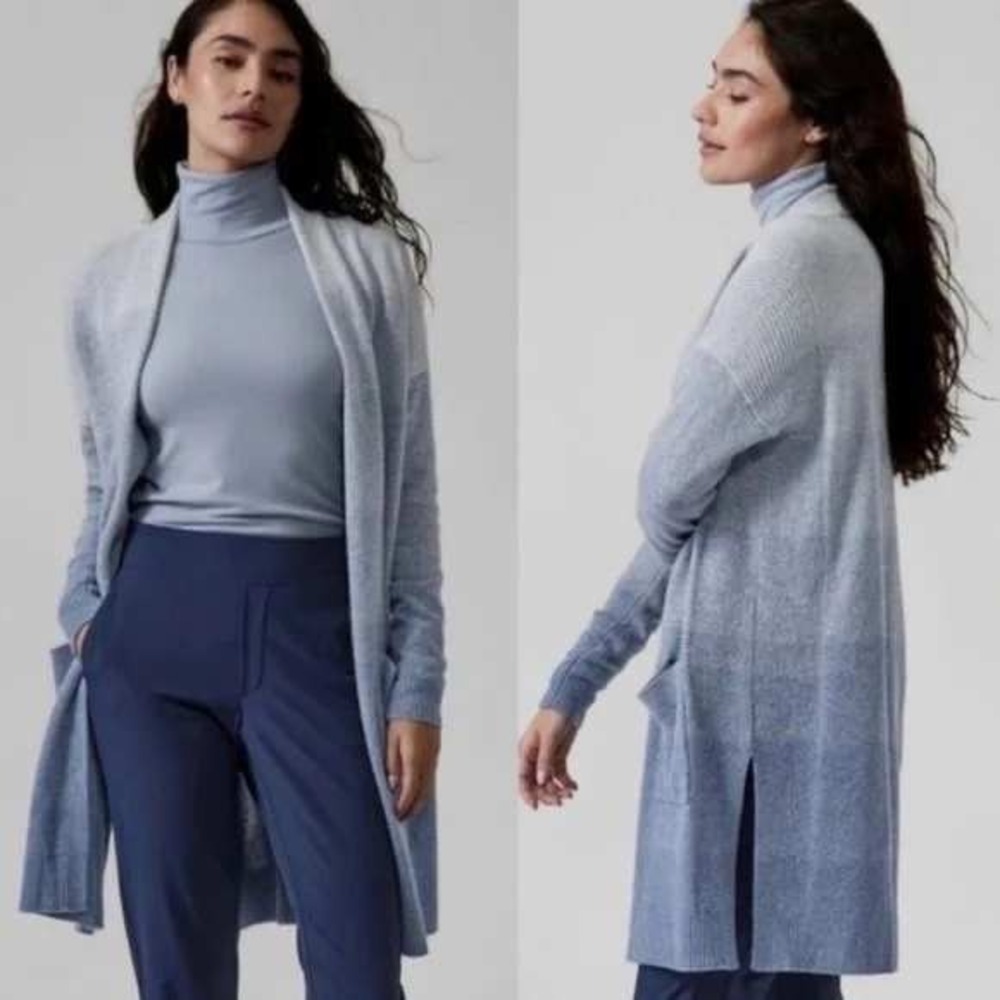 Athleta XS Ombré Spirit Wool Cashmere‎ Wrap Open Front Cardigan Pockets Sweater